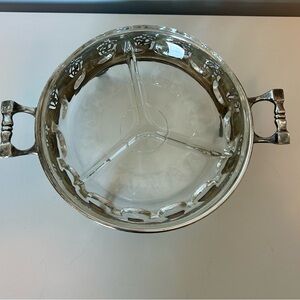 Vintage Silver Plate Relish Dish w Glass Insert Divided Serving Tray EPNS
